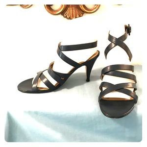 All Leather Blue Strap Heeled Sandals